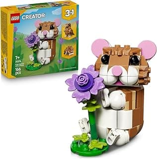 LEGO Creator 3 w 1 Uroczy chomik z kwiatkiem, figurka chomika, jeża lub orła, zabawka konstrukcyjna dla dzieci, pomysł na prezent dla dziewczynki i chłopca, upominek dla dzieci w wieku od 7 lat 31376