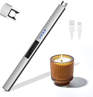 Rouclo Zapalniczka elektryczna z łukiem świetlnym, ładowana przez USB, wiatroszczelna, elektryczna zapalarka do świec, bezpłomieniowa, do grilla, zapalania świec, kuchenek gazowych, kuchni (srebrna)