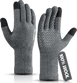TRENDOUX Termiczne rękawiczki dla kobiet i mężczyzn z 100% wełny merynosów, ciepłe zimowe rękawiczki z funkcją ekranu dotykowego, miękkie i elastyczne rękawiczki dzianinowe do biegania